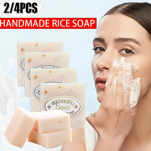 2\u002F4pcs Handmade Rice Milk Soap Bars - Gentle Cleansing For All Light Beige Types, Alcohol-Free, Moisturizing Face & Body Wash With Natural Ingredients