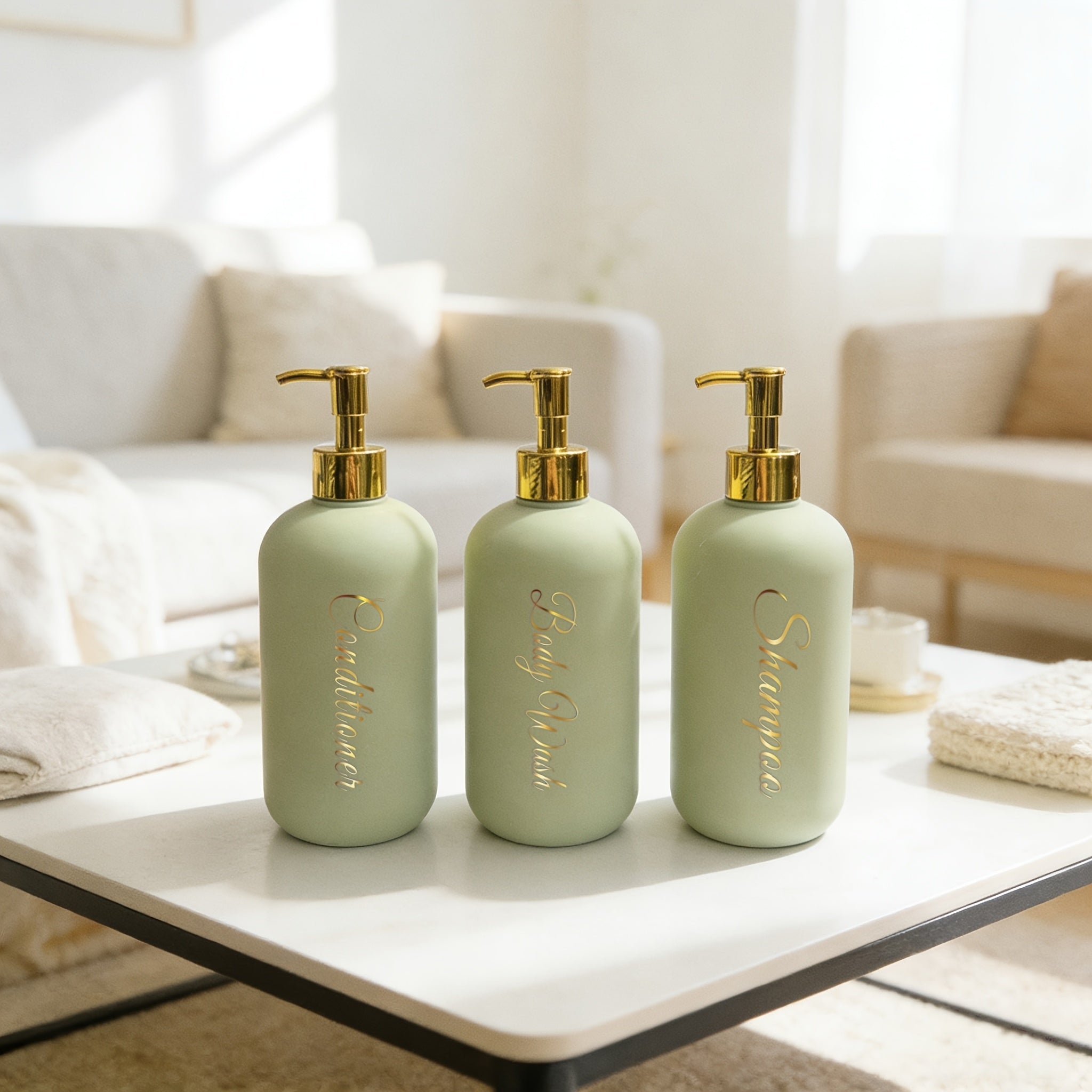 3pcs - a Set of Shampoo, Body Wash And Hair Conditioner in Separate Bottles, Press-And-Dispense Type Lotion Bottles, Luxurious Golden Elements