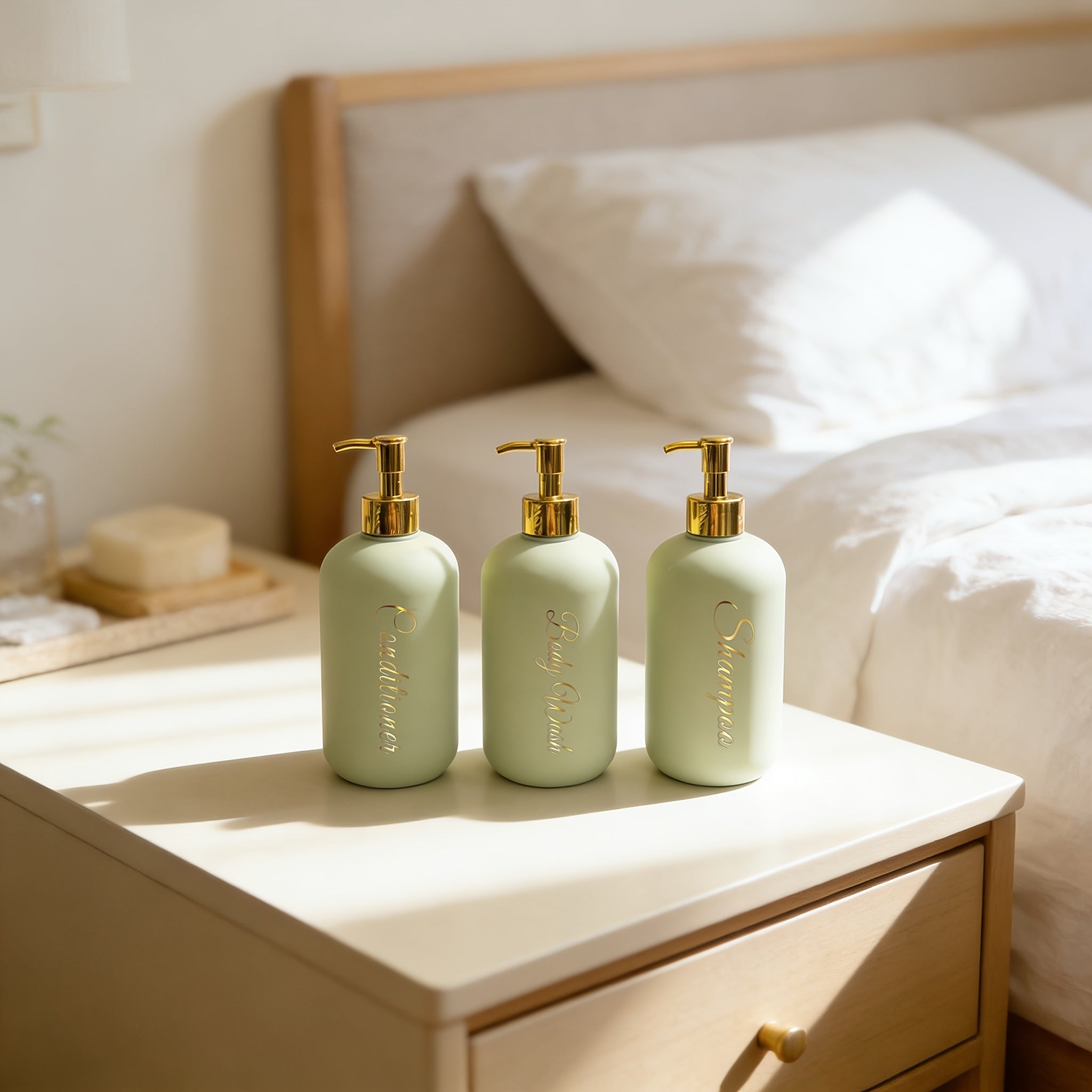 3pcs - a Set of Shampoo, Body Wash And Hair Conditioner in Separate Bottles, Press-And-Dispense Type Lotion Bottles, Luxurious Golden Elements
